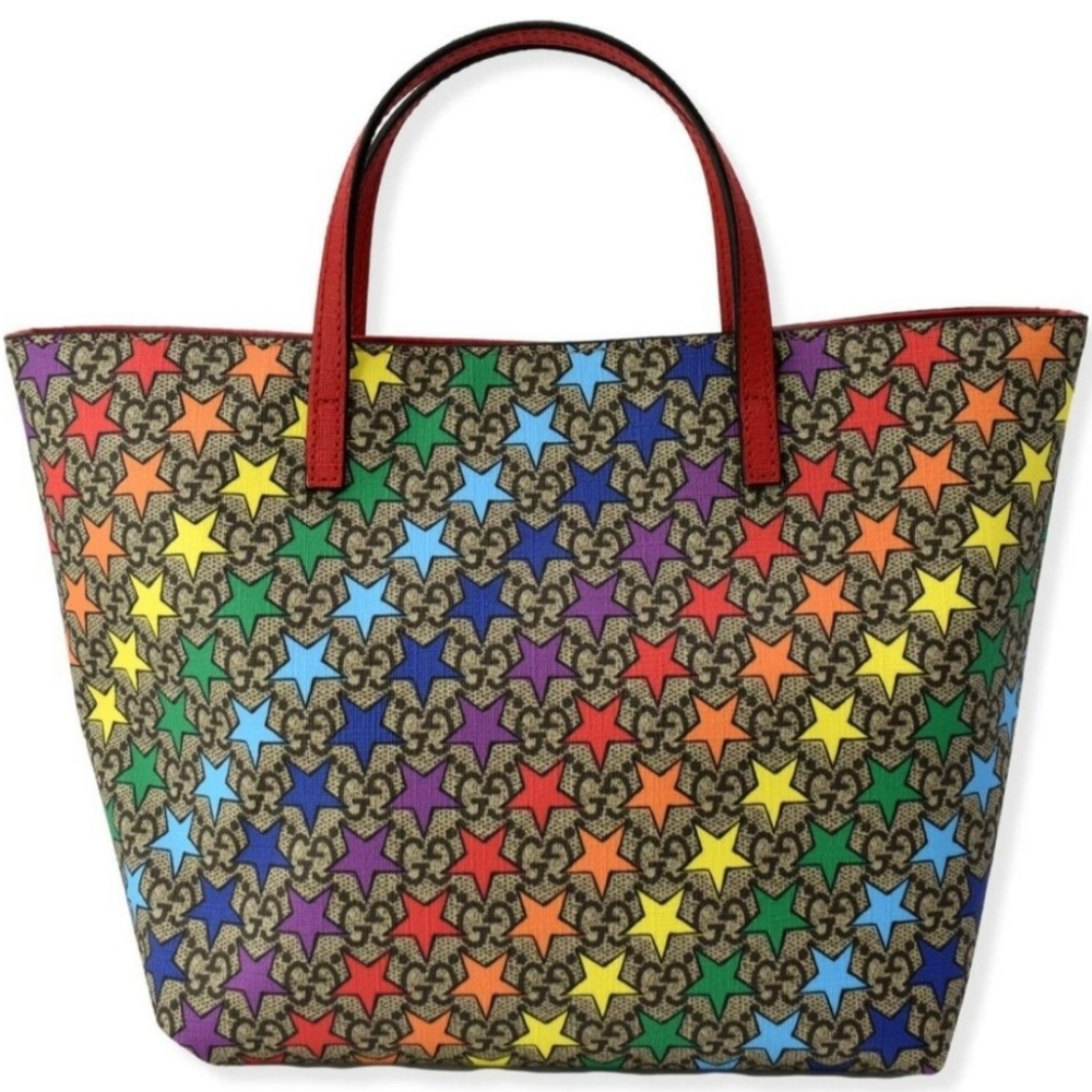 AUTHENTIC GUCCI GG SUPREME MONOGRAM RAINBOW STAR PRINT TOTE NWT